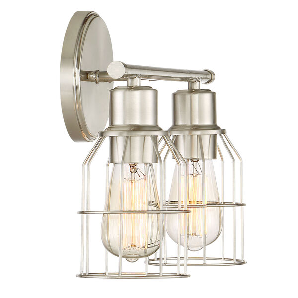Afton Brushed Nickel Caged Two-Light Industrial Vanity, image 3