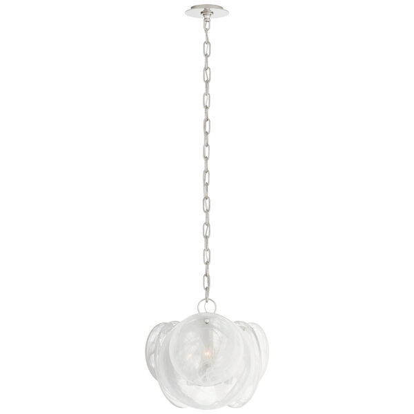 Loire Petite Chandelier in Polished Nickel with White Strie Glass by AERIN, image 1