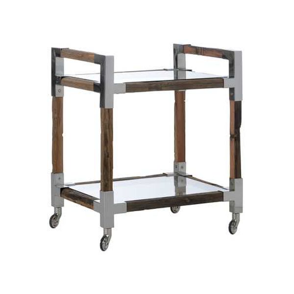 Rustic Glam Brown and Polished Nickel Small Bar Cart, image 1
