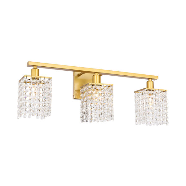 Phineas Brass Three-Light Bath Vanity with Clear Crystals, image 4