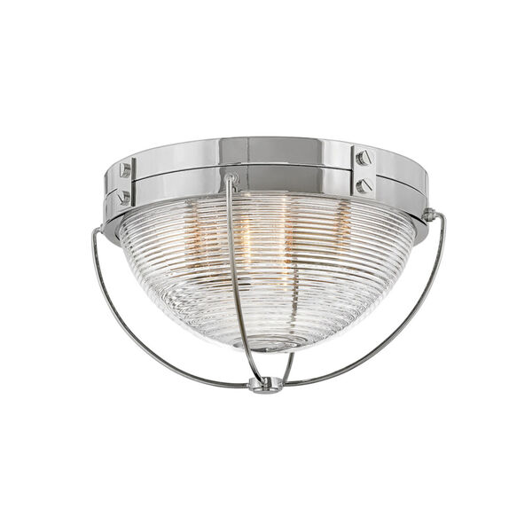 Crew Polished Nickel Two-Light Foyer Flush Mount With Clear Ribbed Glass, image 1