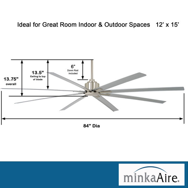 XTREME H2O Brushed Nickel 84-Inch Slipstream Wet Location Ceiling Fan, image 4
