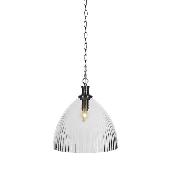 Carina Brushed Nickel 14-Inch One-Light Pendant with Clear Ribbed Glass Shade, image 1