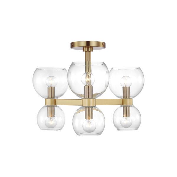 Londyn Burnished Brass Six-Light Semi Flush with Mount Clear Shade, image 1