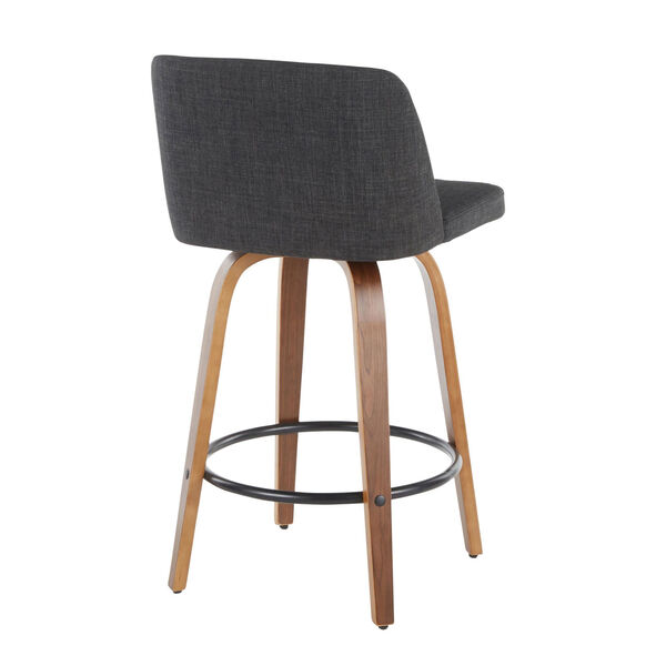 Toriano Walnut, Charcoal and Black Counter Stool with Round Footrest, Set of 2, image 3