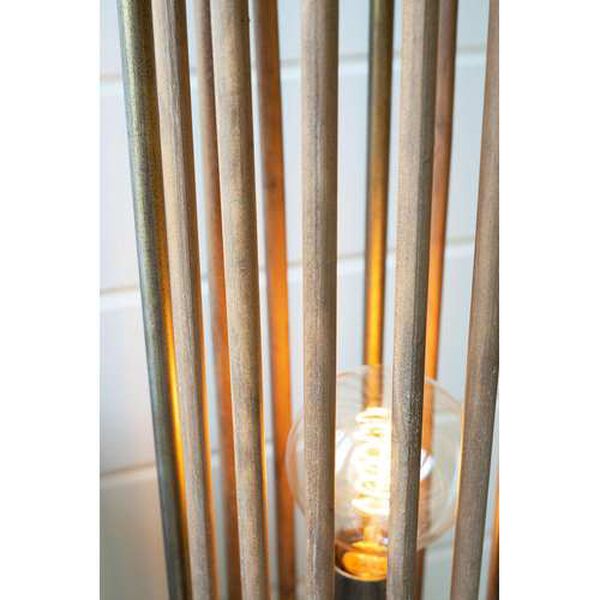 Brass Round and Wood Cylinder Floor Lamp, image 3