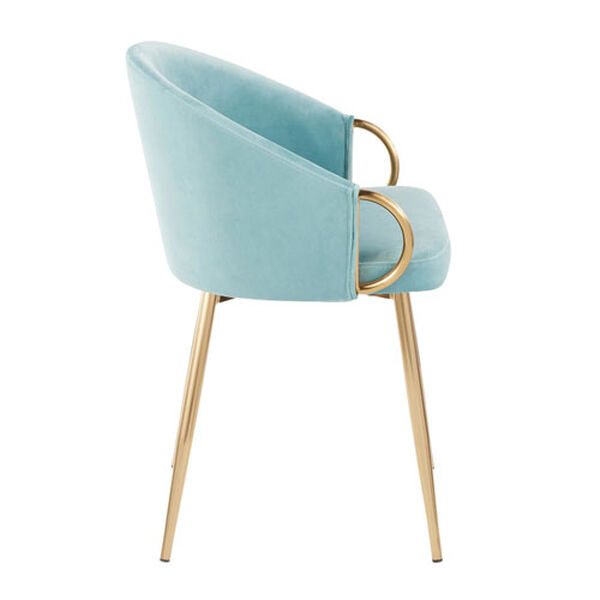 Claire Gold and Light Blue Velvet Rounded Low Backrest Chair, image 2