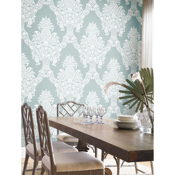 Damask Resource Library Blue 27 In. x 27 Ft. Pineapple Plantation Wallpaper, image 2
