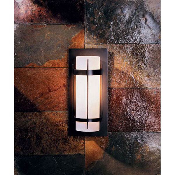 Banded Aluminum Natural Iron One Light Outdoor Sconce with Opal Glass, image 1