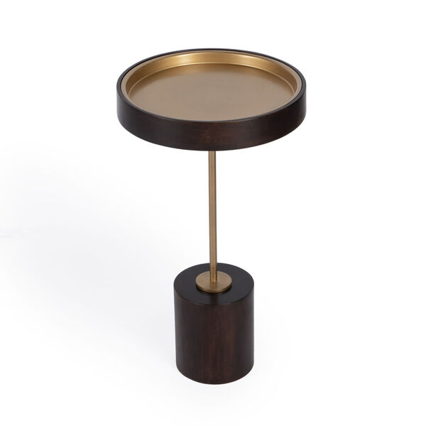 Shen Gold and Dark Brown Pedestal Side Table, image 2