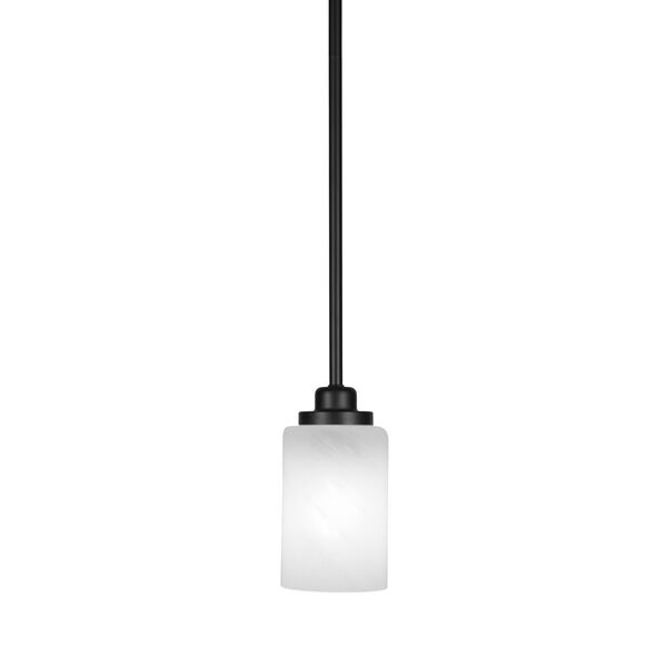 Odyssey Matte Black Four-Inch One-Light Mini Pendant with White Marble Glass Shade, image 1