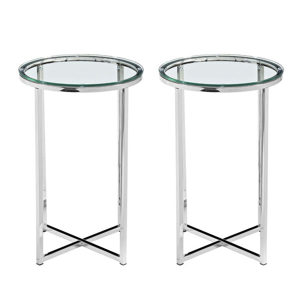 Alissa Glass and Chrome Metal X-Leg Side Table, Set of Two, image 3
