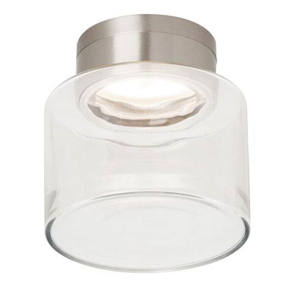 Casen Satin Nickel One-Light LED Flushmount with Clear Shade and Satin Nickel Stem, image 1