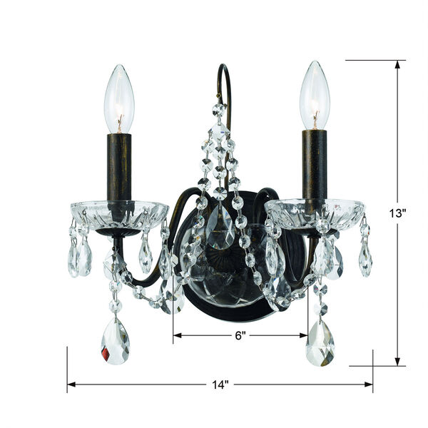 Butler English Bronze 13-Inch Two-Light Swarovski Strass Crystal Wall Sconce, image 3