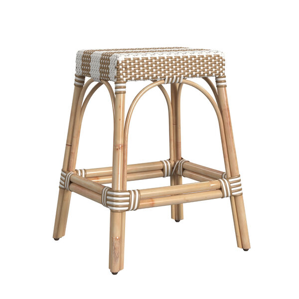 Robias Beige and White Stripe on Natural Rattan Counter Stool, image 2