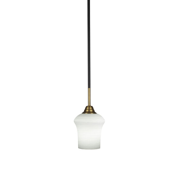 Paramount Matte Black and Brass Six-Inch One-Light Mini Pendant with Zilo White Linen Shade, image 1