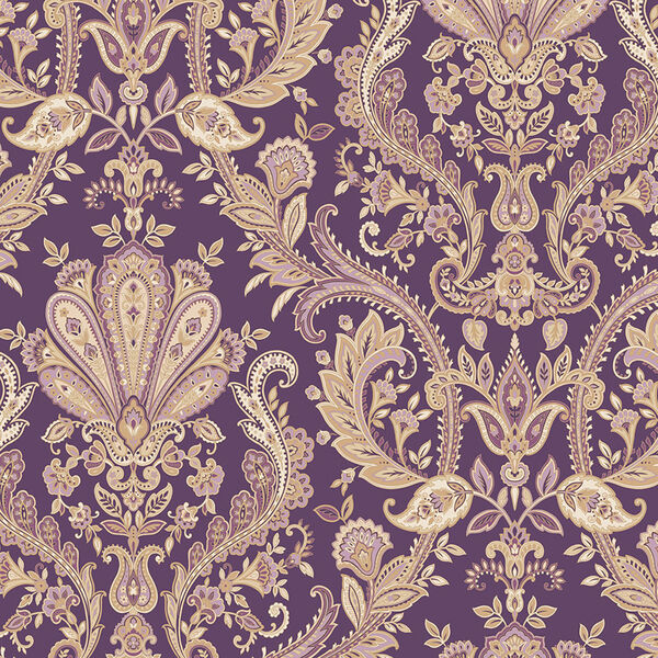Jacobean Paisley Purple, Metallic Gold and Mauve Wallpaper - SAMPLE SWATCH ONLY, image 1