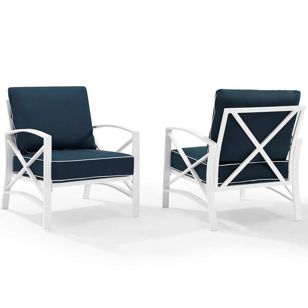 Kaplan Navy White Outdoor Metal Armchair Set , Set of Two, image 1