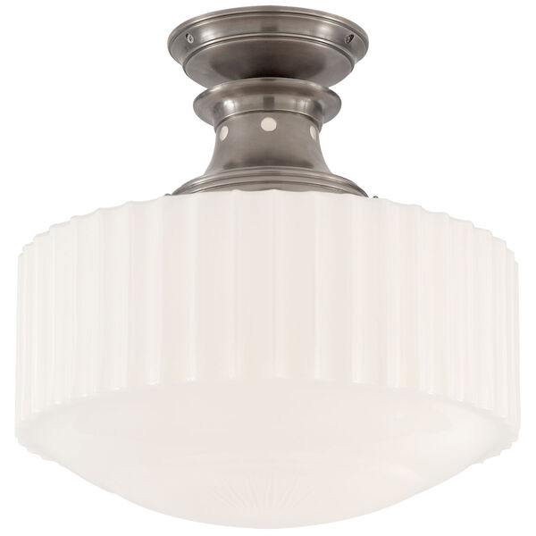 Milton Road Flush Mount in Antique Nickel with White Glass by Thomas O'Brien, image 1