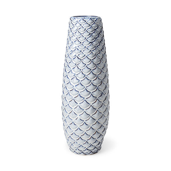 Troi II Blue and White Fishscale Ceramic Vase, image 1