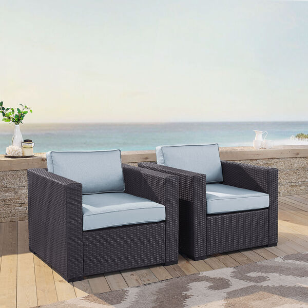 Biscayne 2 Person Outdoor Wicker Seating Set in Mist - Two Outdoor Wicker Chairs, image 4