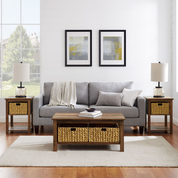 Rustic Oak Storage Coffee Table and Side Table Set, 3-Piece, image 5