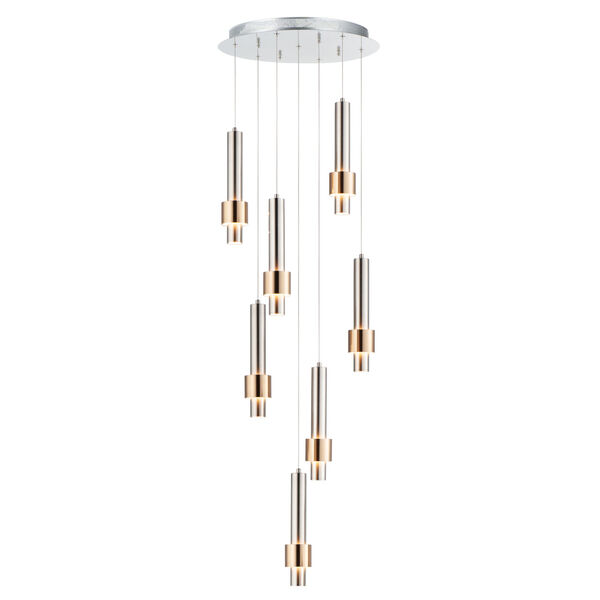 Reveal Satin Nickel and Satin Brass 18-Inch Seven-Light LED Pendant, image 1