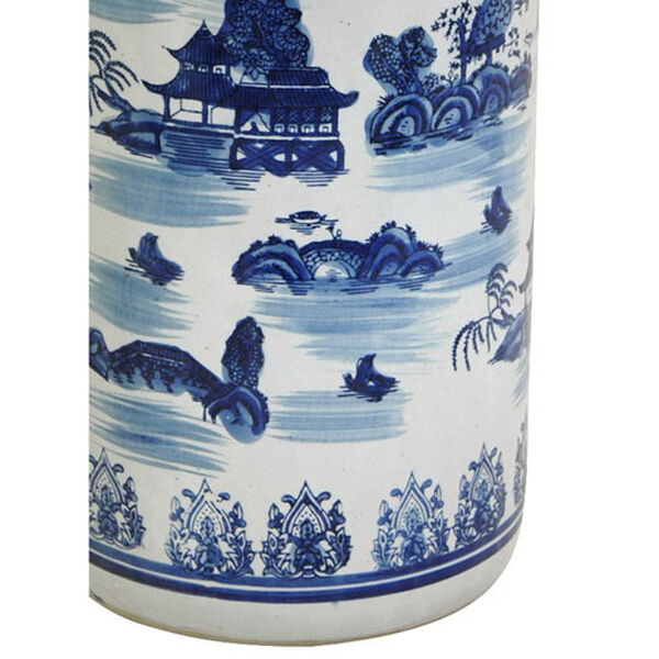 24 Inch Porcelain Umbrella Stand Blue and White Landscape, Width - 8.5 Inches, image 3