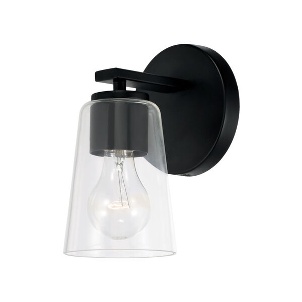 Portman Matte Black One-Light Sconce with Clear Glass, image 1