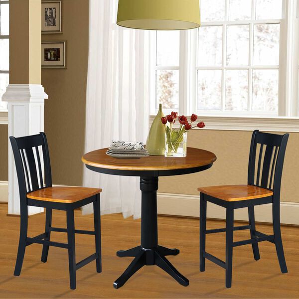 Black and Cherry Round Top Pedestal Table with Counter Height Stools, 3-Piece, image 2