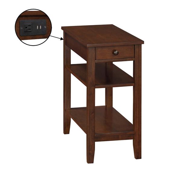 Brown American Heritage One Drawer Chairside End Table with Charging Station and Shelves, image 9