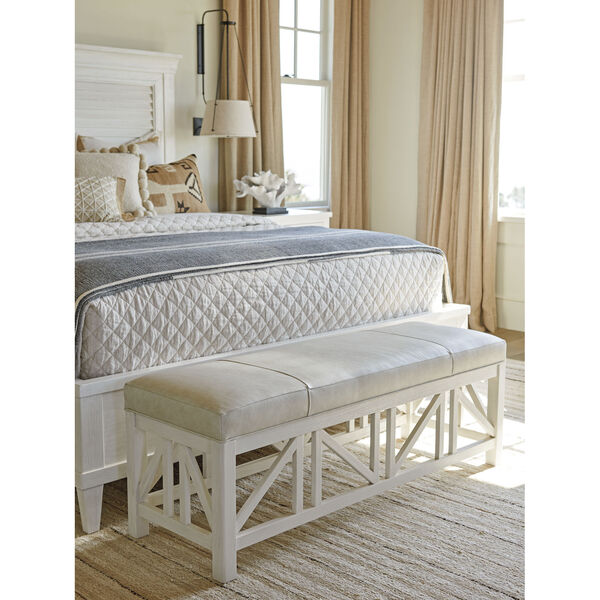 Ocean Breeze White Birkdale Leather Bench, image 2