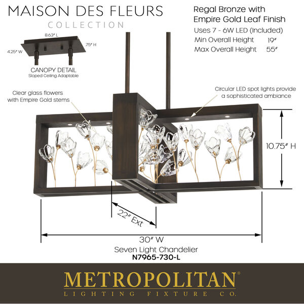 Maison Des Fleurs Regal Bronze with Empire Gold 30-Inch LED Island Chandelier, image 3