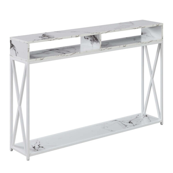 Tucson White Faux Marble Deluxe Console Table with Shelf, image 1