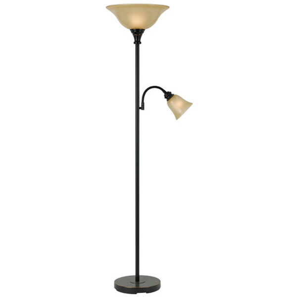 Dark Bronze Metal Torchiere with Gooseneck Reading Lamp with Smokey Gold Shade, image 1
