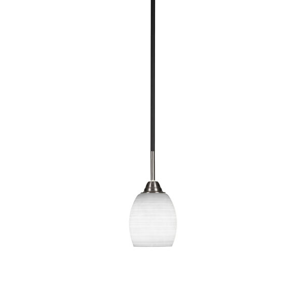 Paramount Matte Black and Brushed Nickel Five-Inch One-Light Mini Pendant with White Matrix Glass Shade, image 1