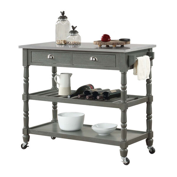 French Country 3 Tier Stainless Steel Kitchen Cart with Drawers, image 2