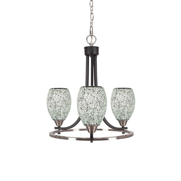 Paramount Matte Black Brushed Nickel Three-Light Chandelier with Black Fusion Glass, image 1