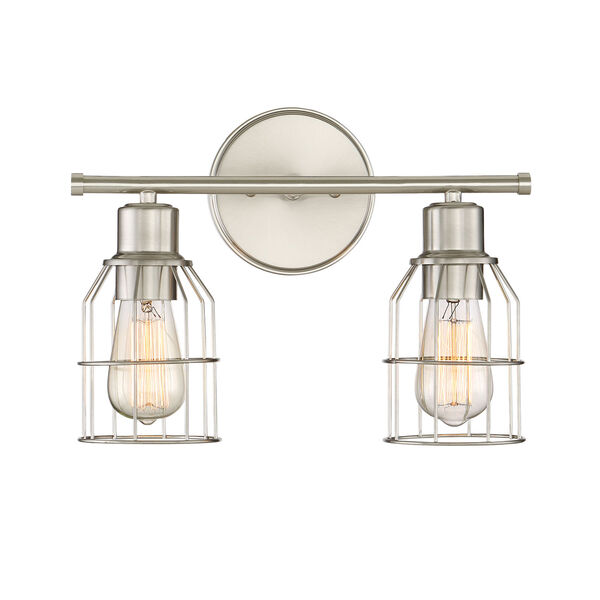 Afton Brushed Nickel Caged Two-Light Industrial Vanity, image 1