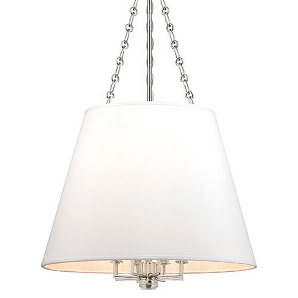 Marlow Polished Nickel Eight-Light Pendant with White Shade, image 1