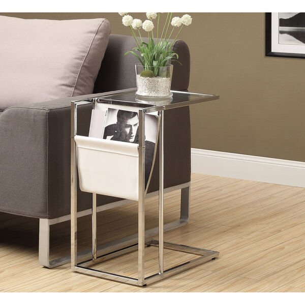 Accent Table - White / Chrome Metal with a Magazine Rack, image 1