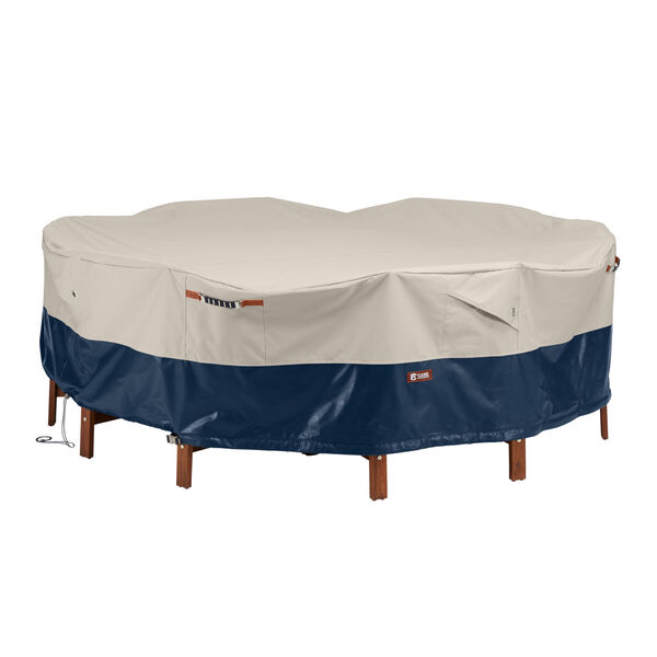 Aspen Fog and Navy Round Patio Table and Chair Set Cover, image 1