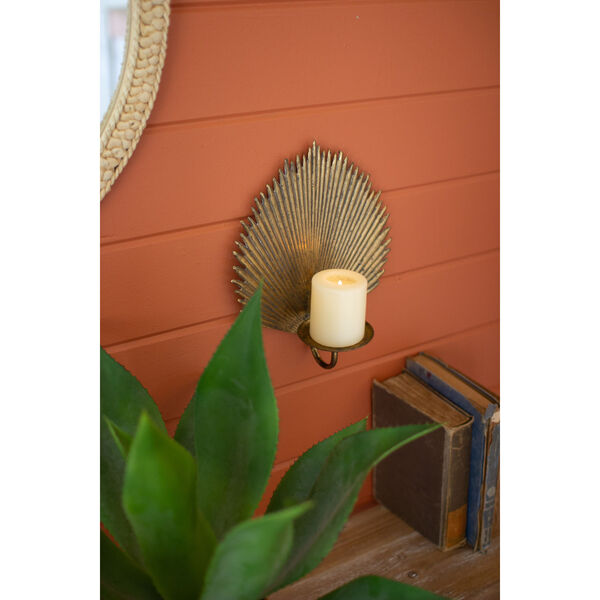 Antique Brass Palm Leaf Candle Wall Sconce, image 2