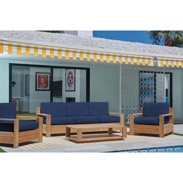 Qube Natural Teak Three-Person Outdoor Sofa with Sunbrella Navy Blue Cushion, image 3