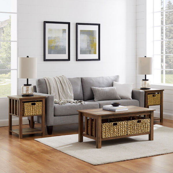 Rustic Oak Storage Coffee Table and Side Table Set, 3-Piece, image 3