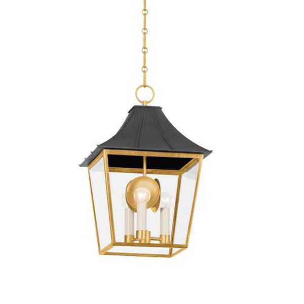 Staatsburg Vintage Gold Lead Graphite Three-Light Lantern Pendant, image 1