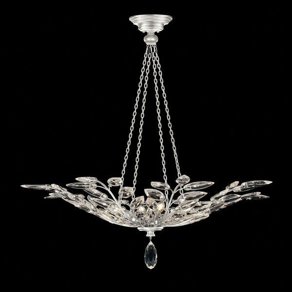 Crystal Laurel Silver Four-Light Pendant with Crystal Leaves, image 1