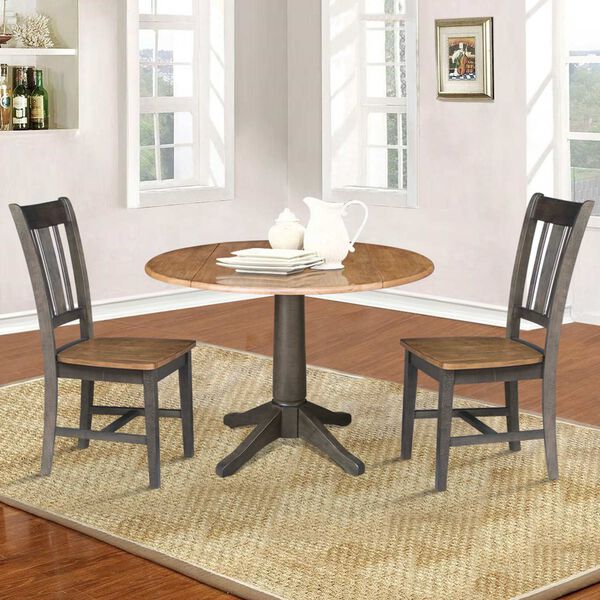 Hickory Washed Coal Round Dual Drop Leaf Dining Table with Two Splatback Chairs, image 3