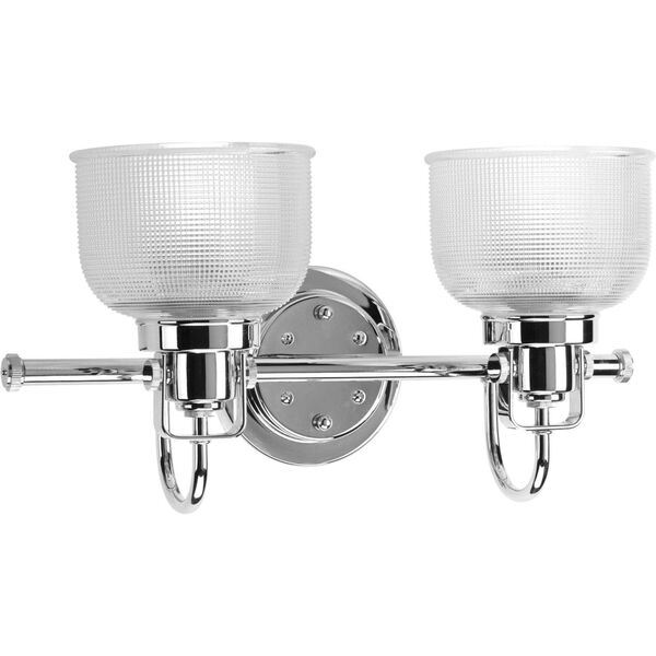 Archie Polished Chrome Two-Light Bath Fixture with Clear Double Prismatic Glass Shades, image 5