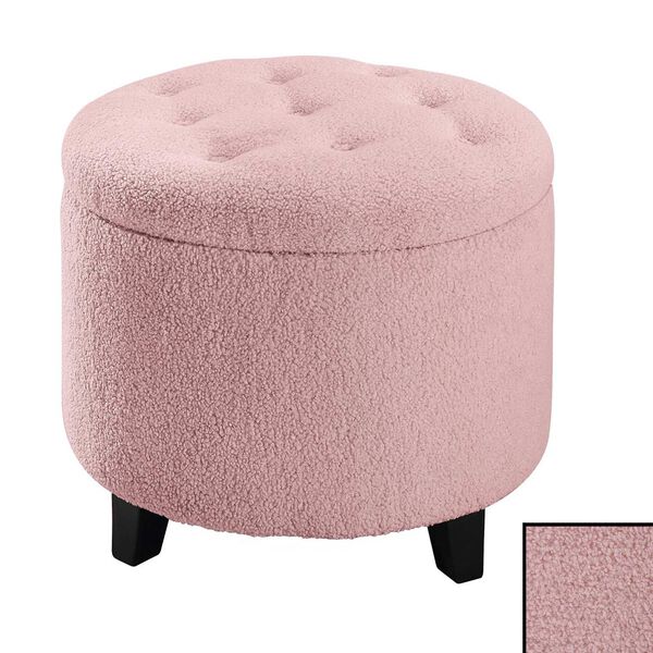 Designs 4 Comfort Sherpa Pink Round Sherpa Storage Ottoman, image 1